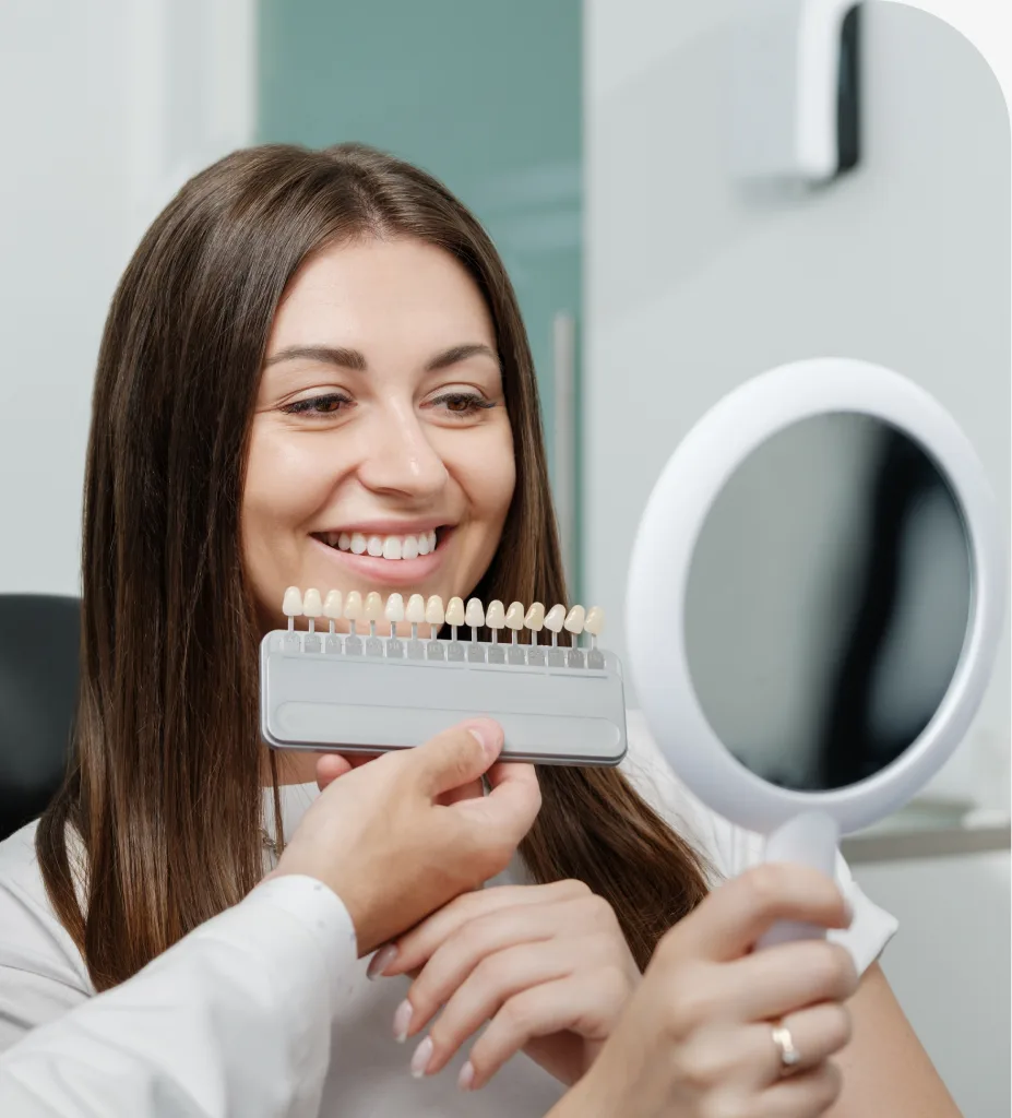 Close-up of porcelain veneers on a patient